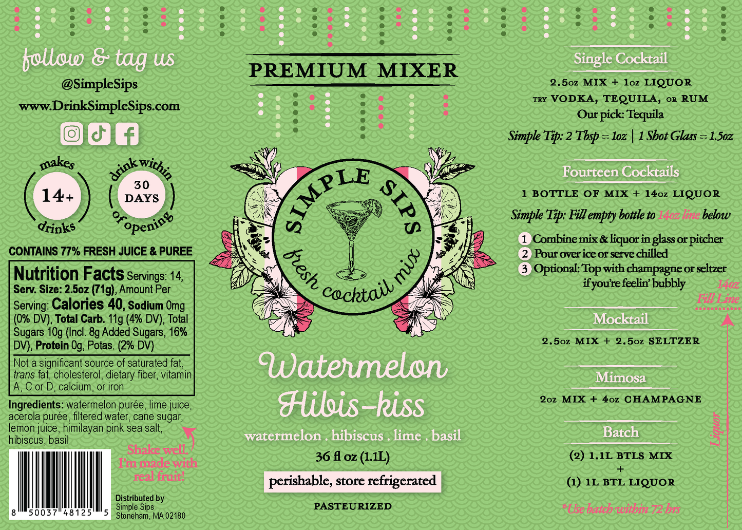 Watermelon Hibis-Kiss Fresh Cocktail Mix