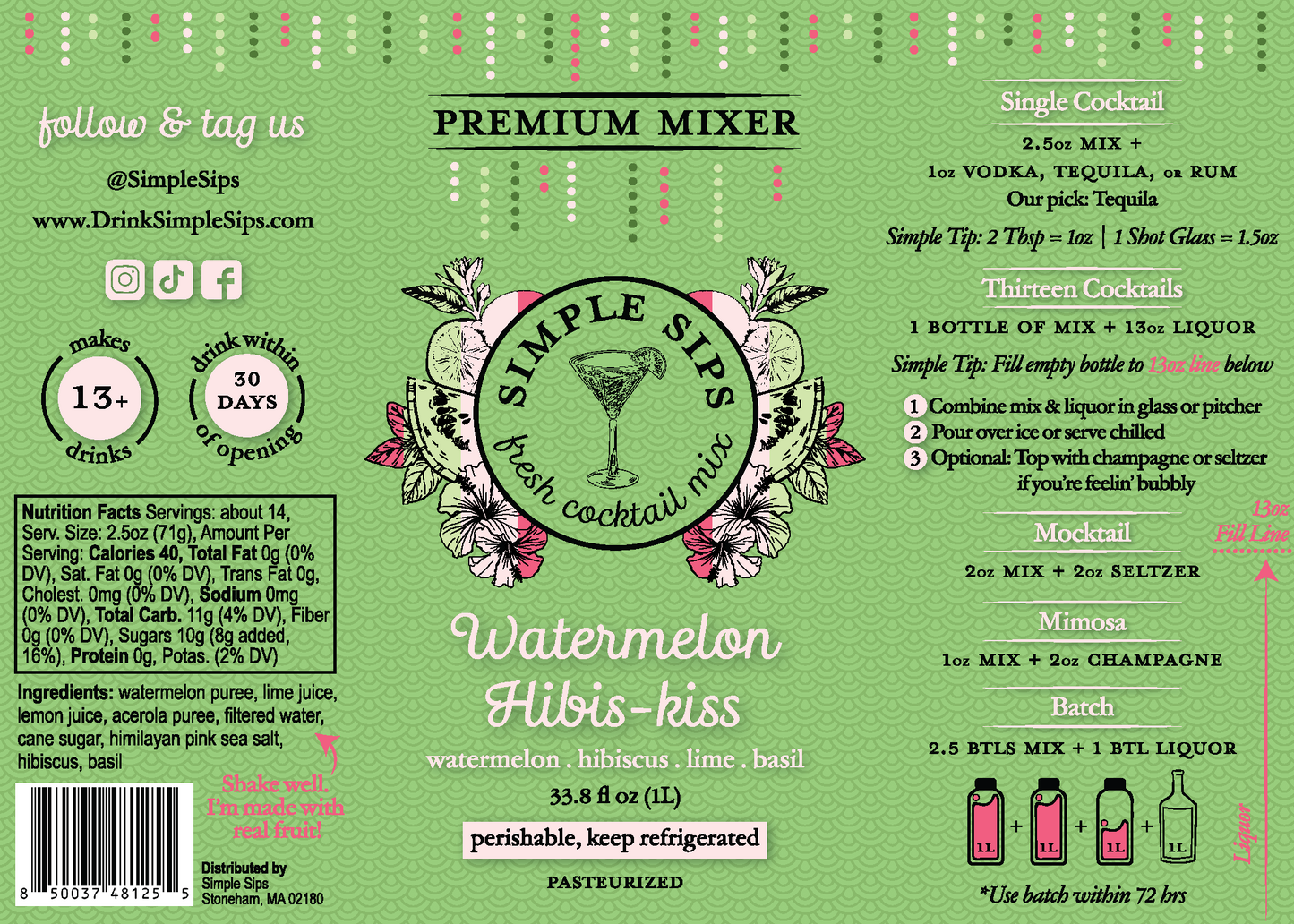 Watermelon Hibis-Kiss Fresh Cocktail Mix